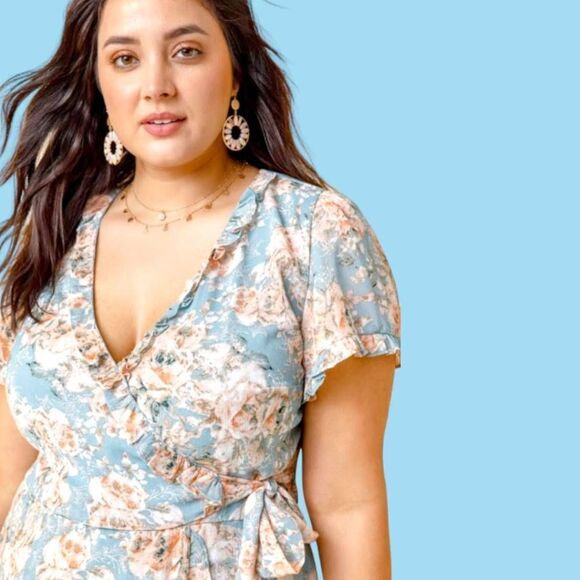 FRANCESCA'S Harper Women's Floral Ruffle Wrap Mini Dress. - Picture 4 of 11